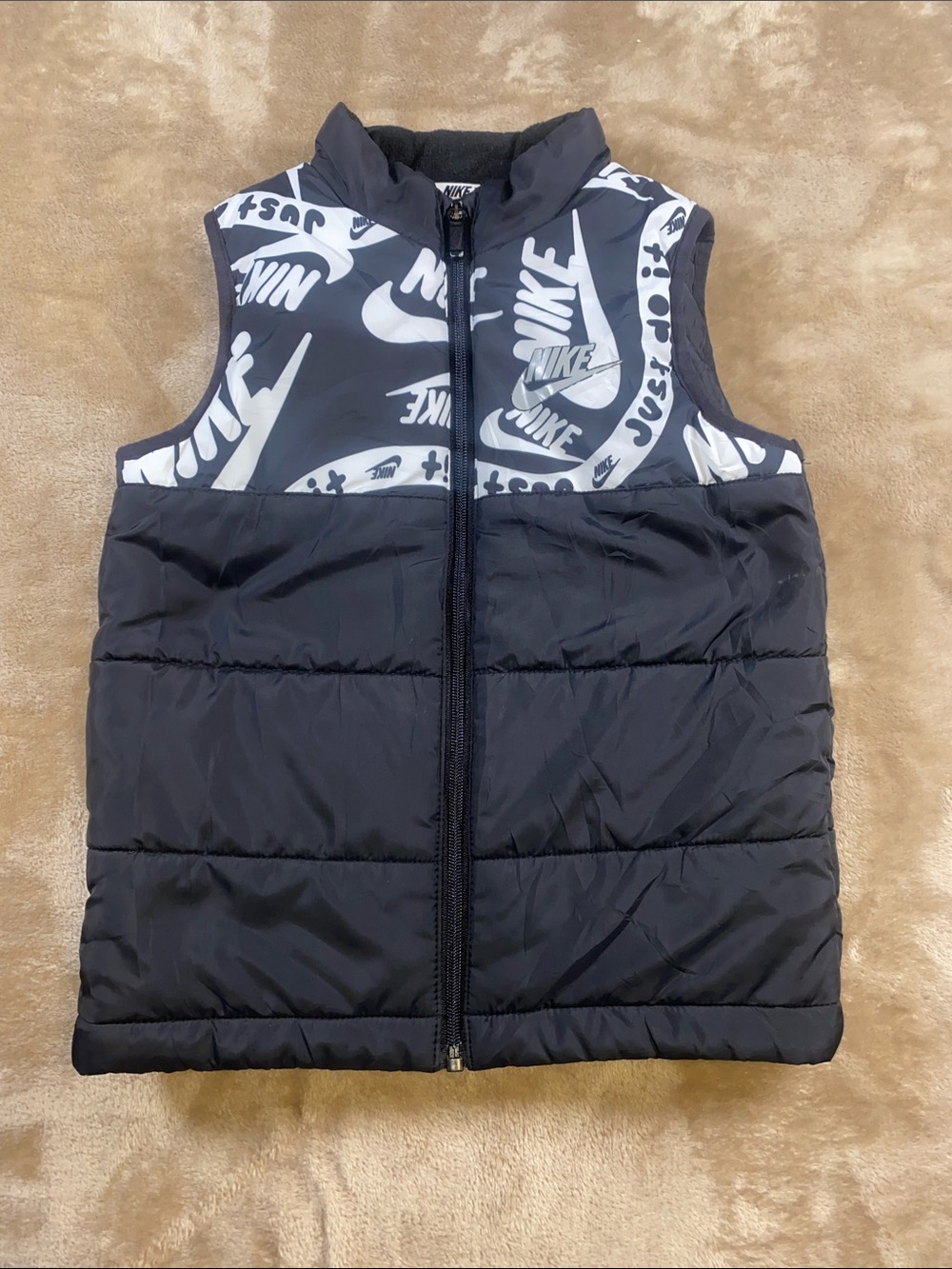 Nike Black & White Logo Quilted Puffer Vest for Kids